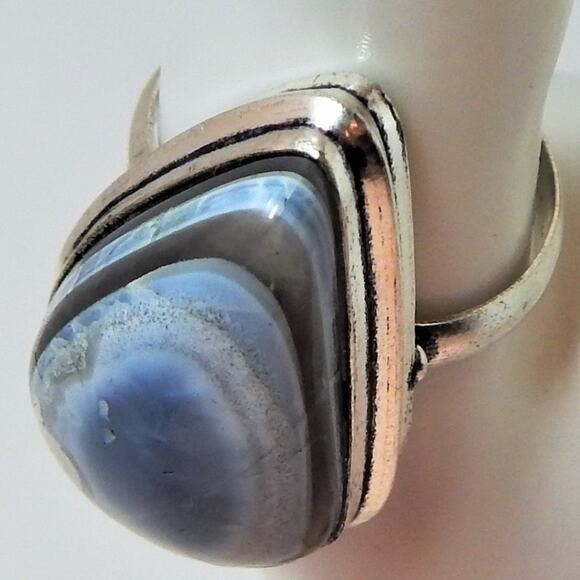 SZ 8 BoHo Owhyee Blue Opal 925 Silver Plated Ring - Picture 1 of 13